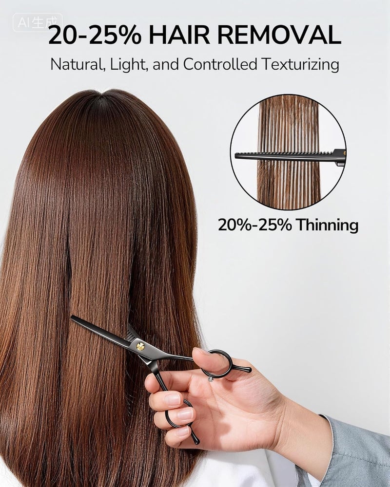 ULG Professional Thinning Shears for Hair Cutting - 6.5’’ Hair Thinning Scissors, Ultra Sharp Japanese Stainless Steel, Ergonomic Handle for Barbers, Stylists, Salon & Home Use, Black - Image 2